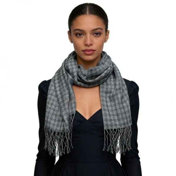 2pcs Deep Fringe Adds Movement Grey Acrylic Scarf With Fringe ,Luxe Look For Evening Wear,Scarf,vacation,daily Life,evening Party,Office Appropriate Subtlety For Women Men