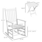 Outdoor Rocking Chair Set of 2 with Side Table, Patio Wooden Rocking Chair with Smooth Armrests, High Back for Garden, Balcony, Porch, Supports Up to 352 lbs. , White