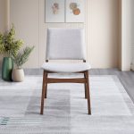 Gusto Mid-Century Modern Fabric Dining Chair   Set Of 2   In Light Gray With Solid Wood Frame 22.4  W X 18.1  D X 31.1  H For Living Room Bedroom Outdoor