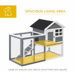 Indoor Rabbit Enclosure, 48" Weatherproof Wooden Rabbit Hutch, with Slanted Asphalt Roof & Fun Outdoor Run for Bunnies & Ferrets - Gray