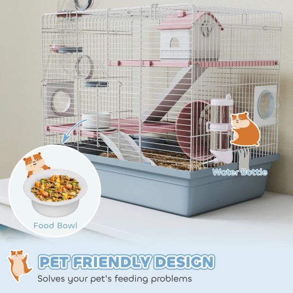 Cage, 3-Tier Small Animal Cage With Exercise Wheel, Food Bowl, Water Bottle, House, Tunnels, Ramps