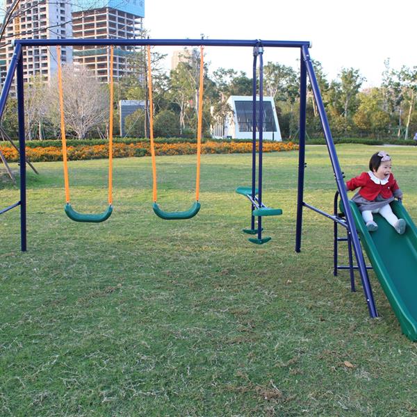 A-Frame Metal Swing Set W Slide Blue, Green, Orange