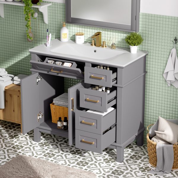 36 Gray Modern Bathroom Vanity With Ceramic Sink, Soft-Close Door, And 4 Storage Drawers ,offering A Refined Look With Practical Everyday Functionality. Old SKU N729P253935E