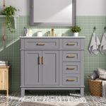36 Gray Modern Bathroom Vanity With Ceramic Sink, Soft-Close Door, And 4 Storage Drawers ,offering A Refined Look With Practical Everyday Functionality. Old SKU N729P253935E