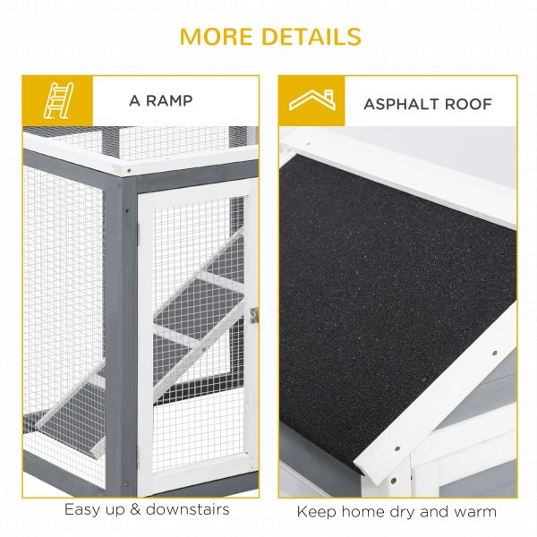Indoor Rabbit Enclosure, 48" Weatherproof Wooden Rabbit Hutch, with Slanted Asphalt Roof & Fun Outdoor Run for Bunnies & Ferrets - Gray