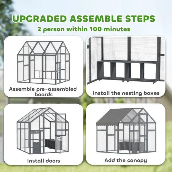 Large Wooden Chicken Run With Waterproof & Anti-UV Cover, For 6-8 Chickens, For Backyard, Farm, 5.5' X 6' X 6'Multiple Packages