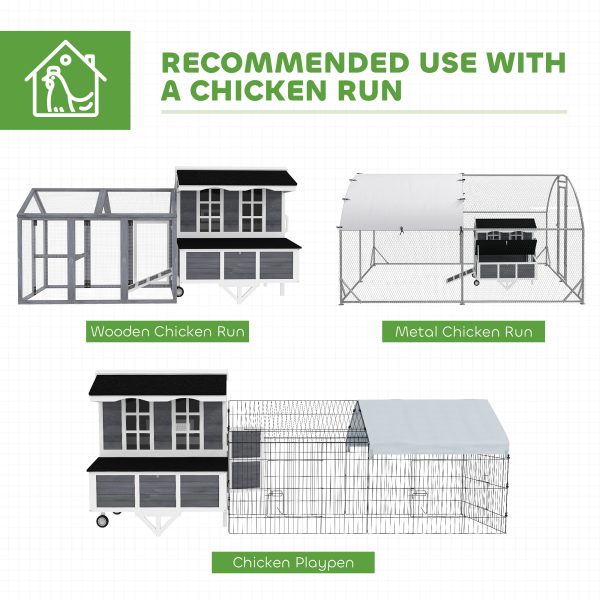 43" Chicken Coop with Wheels, Chicken Tractor with Nesting Box, Windows, Pull-out Tray, Perches, for 2-4 Hens, Gray