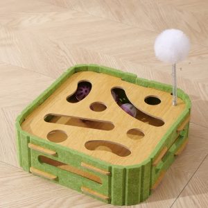 Eco-Friendly Cat Scratcher Toy With Interactive Balls KittenLounge Furniture Protector Multipurpose Cats Play Board ForPlaying Clawing Square Design Green & Yellow Felt SisalMaterial Compact Size 30cm