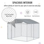Outdoor Dog Kennel Galvanized Steel Fence with Cover Secure Lock Mesh Sidewalls for Backyard 9.8 x 9.8 x 7.7