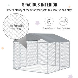 Outdoor Dog Kennel Galvanized Steel Fence with Cover Secure Lock Mesh Sidewalls for Backyard 9.8 x 9.8 x 7.7