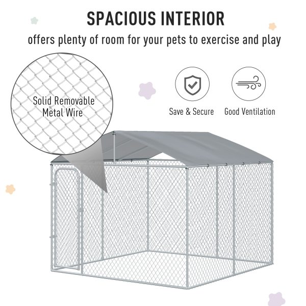Outdoor Dog Kennel Galvanized Steel Fence with Cover Secure Lock Mesh Sidewalls for Backyard 9.8 x 9.8 x 7.7