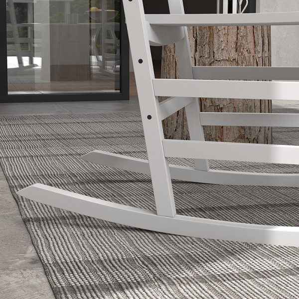 Outdoor Rocking Chair Set of 2 with Side Table, Patio Wooden Rocking Chair with Smooth Armrests, High Back for Garden, Balcony, Porch, Supports Up to 352 lbs. , White