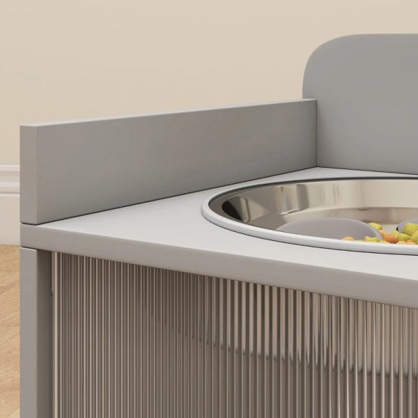 Elevated Dog Bowls With Storage, Raised Dog Bowl Stand With 2 Stainless Steel Bowl For Large Dogs, Gray