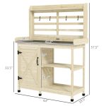 Wooden Potting Bench with Storage, Sink, Water Tap for Backyard, Patio, Balcony, Natural