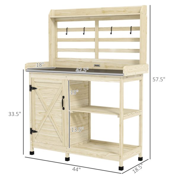 Wooden Potting Bench with Storage, Sink, Water Tap for Backyard, Patio, Balcony, Natural