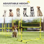 4 Piece Dog Agility Set with Adjustable Height Jump Bars, Carry Bag, Displacing Top Bar, Yellow Yellow