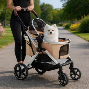 Versatile Pet Stroller For Small To Medium Dogs And Cats  Lightweight, Foldable, And Multi-purpose With Detachable Aluminum Frame Features Ventilated Mesh For Outings, Travel, And Walks.