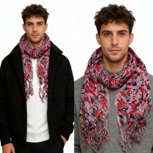 2pcs Flowy Long Red Scarf,Bold Red Floral Print Energizes,Perfect Wedding Guest Accessory,vacation,daily Life,evening Party,Office Appropriate Subtlety For Women Men,for Casual Outfits