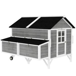 Wooden Chicken Coop W Wheels, Handles, 2 Nesting Boxes, 2 Trays, 4 Perches, Chicken Tractor For 4-6 Chickens, GrayFor Multiple Packages Being Shipped, Please Pay Attention To The Dimensions And Weigh
