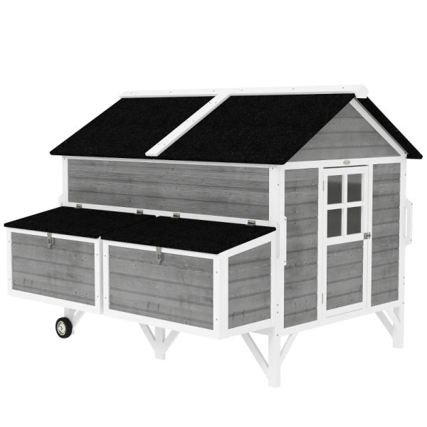 Wooden Chicken Coop W Wheels, Handles, 2 Nesting Boxes, 2 Trays, 4 Perches, Chicken Tractor For 4-6 Chickens, GrayFor Multiple Packages Being Shipped, Please Pay Attention To The Dimensions And Weigh