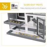 Wooden Rabbit Hutch Elevated Bunny Cage Indoor Small Animal Habitat with Enclosed Run with Wheels, Ramp, Removable Tray for Rabbits, Chickens, Ducks, Guinea Pigs, Gray