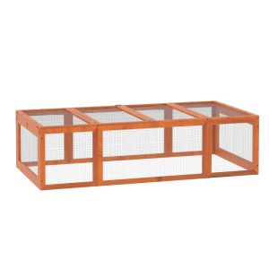 PawHut Large Wooden Rabbit Hutch Small Animal Habitat Enclosure Outdoor Run And Lockable Doors - Natural