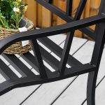 50" Outdoor Bench, Metal Garden Bench with V-Shaped Pattern Backrest, Porch Bench with Slatted Seat for Park, Yard, Lawn, Black