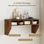 Rustic Brown Wall-Mounted Floating Computer Desk With 3-Cube Storage, Sturdy Wooden Workstation For Home Office