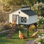 PawHut Chicken Coop Hen House With Nesting Box, Elevated Rabbit Hutch With Ramp, Asphalt Openable Roof And Elevated Legs