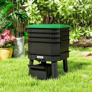 4-Tray Worm Composter Bin, 7.4 Gal Outdoor & Indoor Worm Composter For Recycling Food Waste, Dark Green
