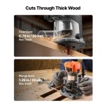 Wood Router, 1 H P 710W, Variable Speed Palm Router Tool With 1 4 In Collet, Compact Edge Wood Trimmer With Fixed, Plunge & Tilt Base, Soft Start, For Woodworking, Trimming, DIY Projects, Corded