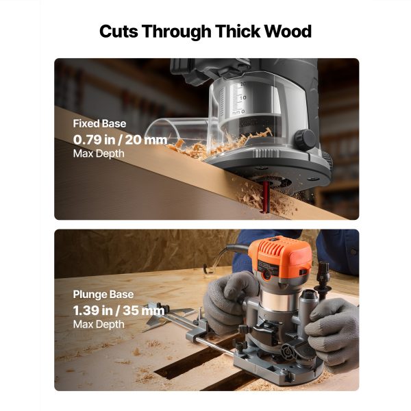 Wood Router, 1 H P 710W, Variable Speed Palm Router Tool With 1 4 In Collet, Compact Edge Wood Trimmer With Fixed, Plunge & Tilt Base, Soft Start, For Woodworking, Trimming, DIY Projects, Corded