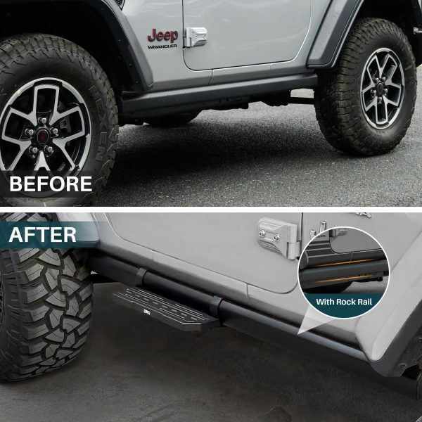 Side Steps For 2018 Wrangler JL 2 Doors Rubicon Only With OEM Rock Rails