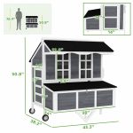 43" Chicken Coop with Wheels, Chicken Tractor with Nesting Box, Windows, Pull-out Tray, Perches, for 2-4 Hens, Gray