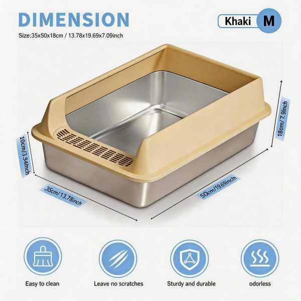 Stainless Steel Cat Litter Box, Large Open Top Litter Box With Anti Splash High Sides, Anti Tracking Pedal, Easy To Clean, Non Stick, Odor Resistant For Big Cats, Multi Cat Homes