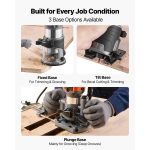 Wood Router, 1 H P 710W, Variable Speed Palm Router Tool With 1 4 In Collet, Compact Edge Wood Trimmer With Fixed, Plunge & Tilt Base, Soft Start, For Woodworking, Trimming, DIY Projects, Corded