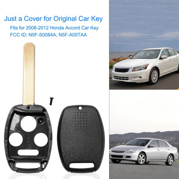 2Pcs Keyless Entry Remote Shell Case Fit For Accord 2008-2012 Car Key Fob Pad Replacement N5F-S0084A N5F-A05TAA With Uncut Blade