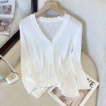 Summer Knitted Thin Outerwear Shawl Womens Long-Sleeve Short Sun-Protective Jacket