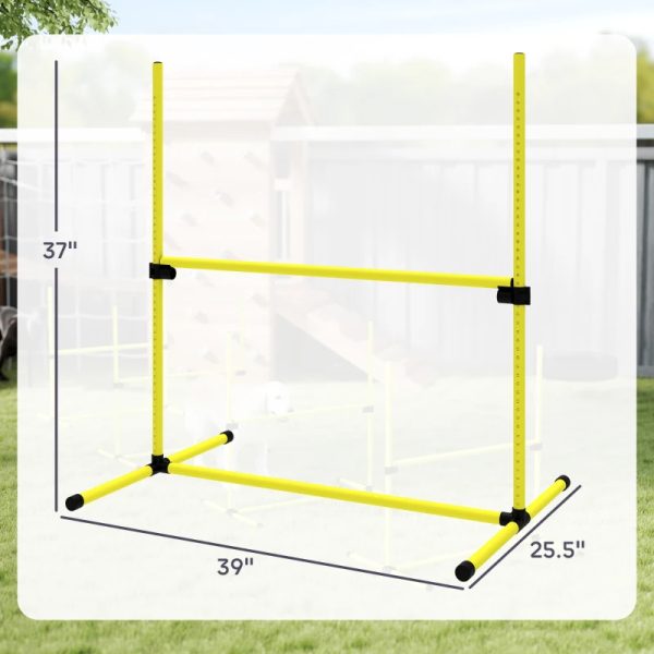 4 Piece Dog Agility Set With Adjustable Height Bars, Carry Bag, Displacing Top Bar, Yellow Yellow