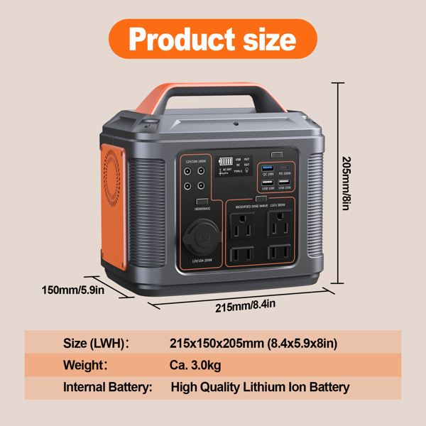 Portable Power Station, 296Wh 80000mAh Lithium Battery With 300W  600W Surge  AC Outlets For Outdoor Camping RV Home,Camping Generator Solar