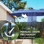 Double-sided Patio Umbrella, 9.7 Outdoor Umbrella with Tilt and Crank, LED Solar Light and 12 Ribs, Navy Blue