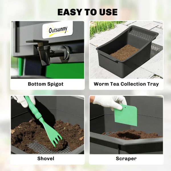 4-Tray Worm Composter Bin, 7.4 Gal Outdoor & Indoor Worm Composter For Recycling Food Waste, Dark Green