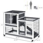 Wooden Rabbit Hutch Elevated Bunny Cage Indoor Small Animal Habitat with Enclosed Run with Wheels, Ramp, Removable Tray for Rabbits, Chickens, Ducks, Guinea Pigs, Gray