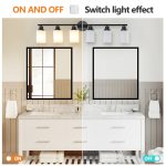 39 Modern 6-Light Vanity Bathroom Mirror Light, Frosted White Glass With Black Iron Frame, Contemporary Wall Sconce For Bedroom, Bathroom, And Dressing Room No Bulbs