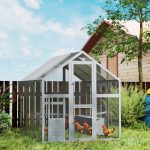 Large Wooden Chicken Run With Waterproof & Anti-UV Cover, For 6-8 Chickens, For Backyard, Farm, 5.5' X 6' X 6'Multiple Packages