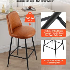 Bar Stool Set Of 3, 27 Inch Counter Height Swivel Stools, Modern PU Leather Counter Barstool With Backrest And Metal Legs, Armless Bar Chair, Island Barstool For Kitchen, Dining Room, Brown