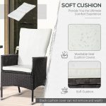 3 Piece Patio Bistro Set, PE Wicker Furniture Conversation Set w/ Tufted Cushion Reclining Chairs & Coffee Table, Cream
