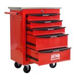 5 Drawers Multifunctional Tool Cart With Wheels,Metal Rolling Tool Cart Storage For Garage Workshop Warehouse Repair Shop--With Stainless Steel Roof--Red  Black