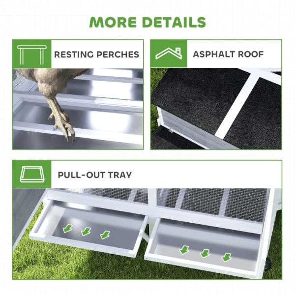 Wooden Chicken Coop W Wheels, Handles, 2 Nesting Boxes, 2 Trays, 4 Perches, Chicken Tractor For 4-6 Chickens, GrayFor Multiple Packages Being Shipped, Please Pay Attention To The Dimensions And Weigh