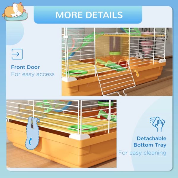 5 Tiers Hamster Cage Portable Animal Travel Carrier W Exercise Wheels Tube, Orange